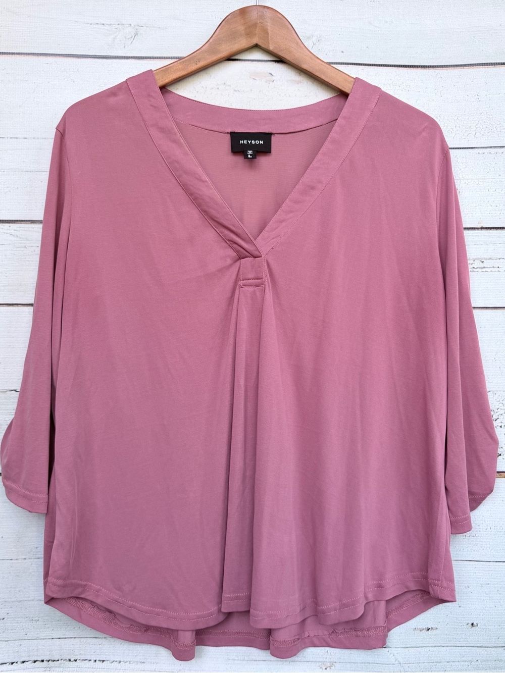 Heyson V-Neck Inverted Pleat 3/4 Roll-Tab Sleeve Blouse Size Large